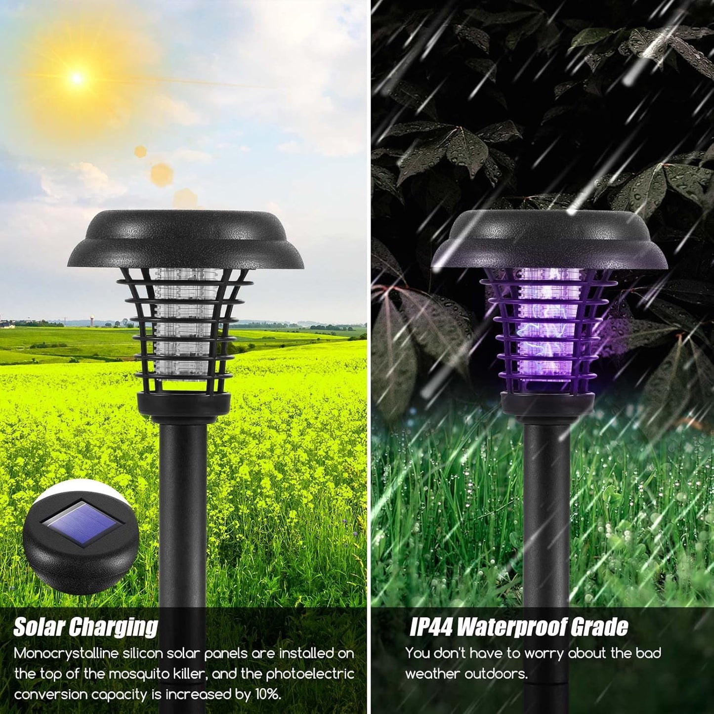 Solar Insect Killer with LED Light – Waterproof Mosquito Trap for the Garden, UV Light Mosquito Repellent Solar Garden Lamp
