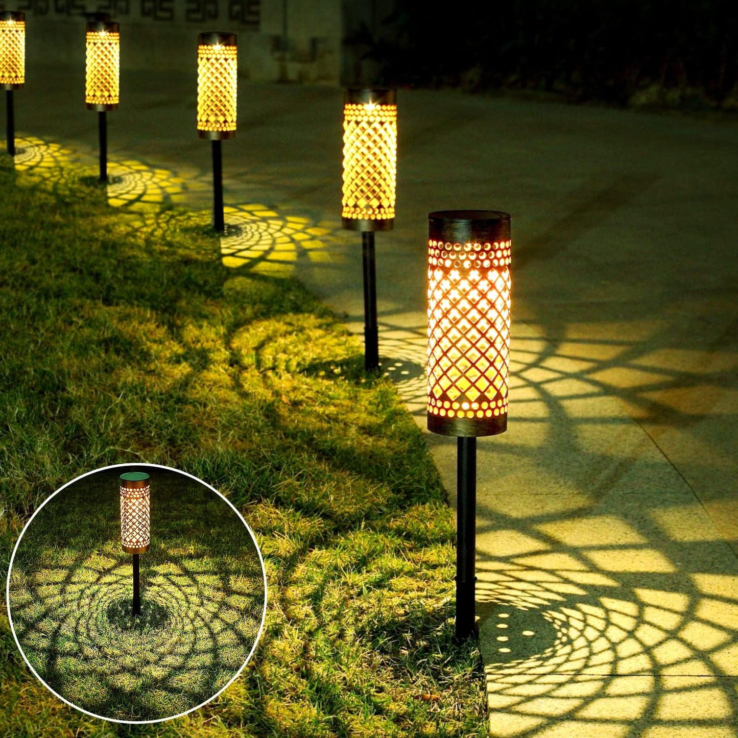Waterproof Solar LED Garden Light with Projection Pattern – Durable Outdoor Metal Lighting