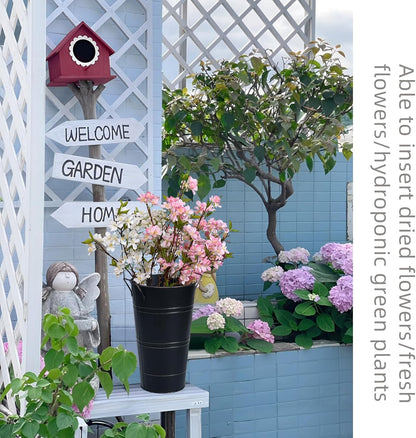 Retro Metal Flower Bucket with Handles – Decorative Flower Pot for Home and Garden
