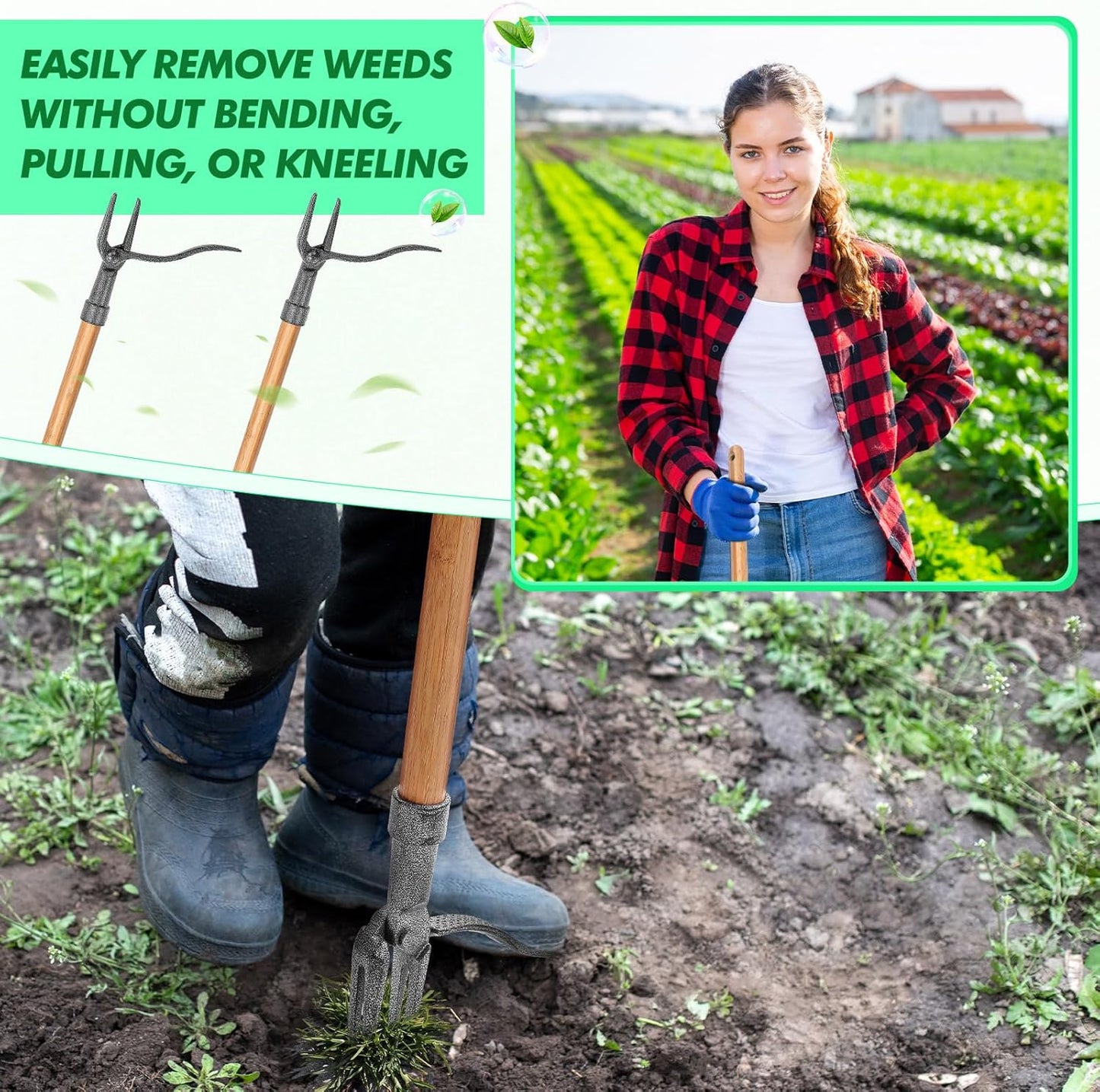 Weed Puller with 4-Claw Iron Head – Effective Garden Tool for Root Removal and Weed Control