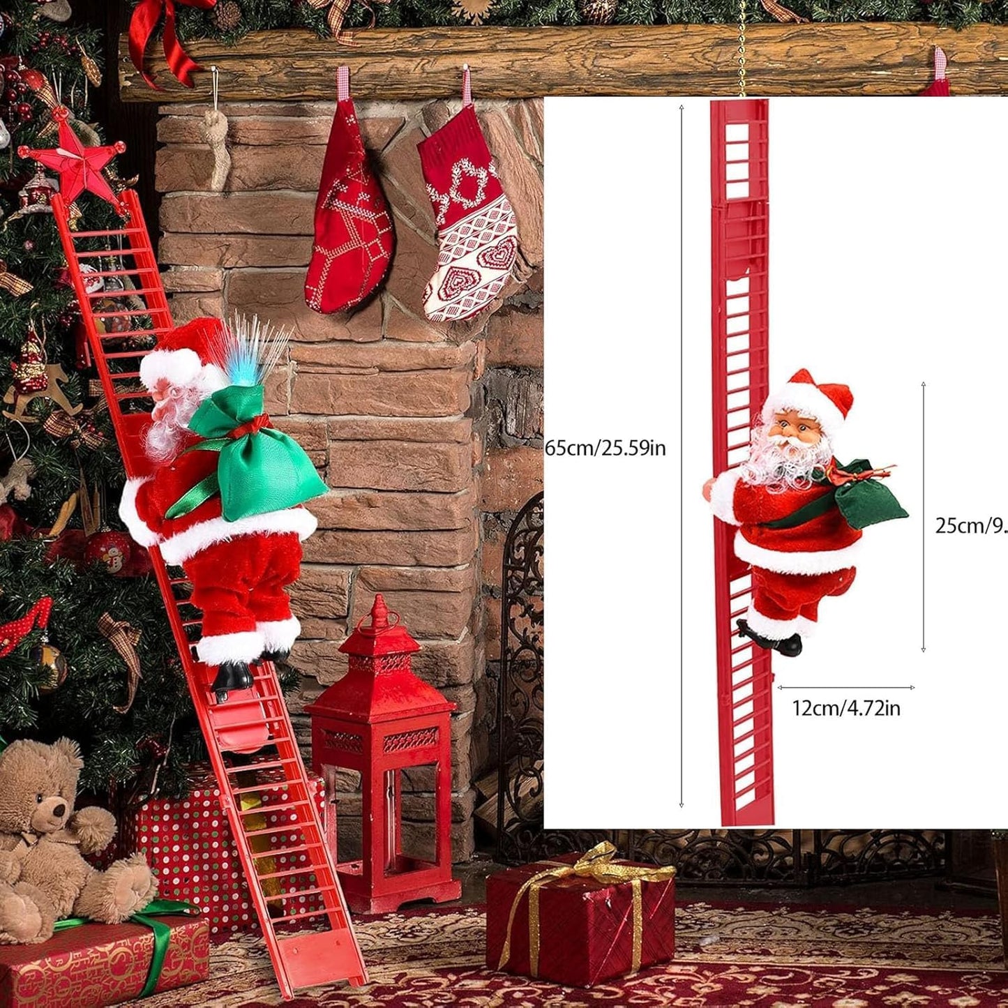 Climbing Santa Claus on a Red Ladder
