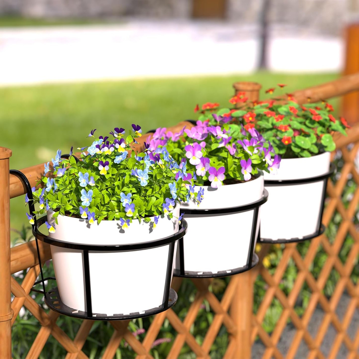 Metal Hanging Plant Basket – Balcony Planter Pot with Hook for Garden and Patio