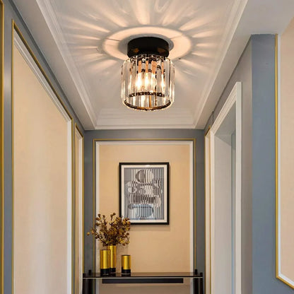 Crystal Ceiling Lamp with Gold and Black – Modern LED Ceiling Light for Living Room, Bedroom & Hallway