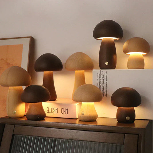 Mushroom LED Night Light Made of Wood – Beautiful Nature-Inspired Lamp for Your Home