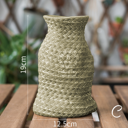 Ceramic Plant Pot In Hemp Bag Design With Rope Handles – Decorative Flower Pot For Garden, Balcony, And Home