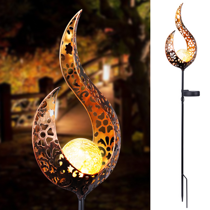 Solar Garden Light Made of Metal – Waterproof LED Lighting in Moon, Flame, Sun, or Star Shape