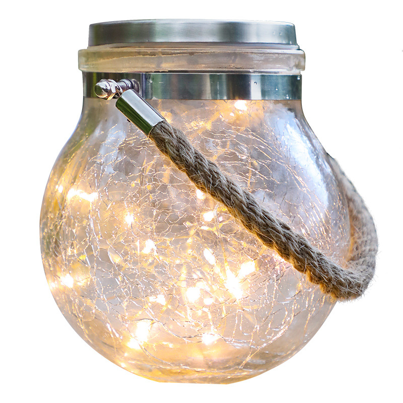 Solar Glass Lantern With LED String Lights – Decorative Garden Lighting For Terrace And Outdoor Areas With Carrying Handle