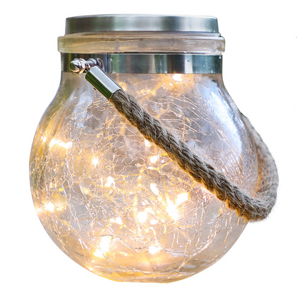 Solar Glass Lantern With LED String Lights – Decorative Garden Lighting For Terrace And Outdoor Areas With Carrying Handle