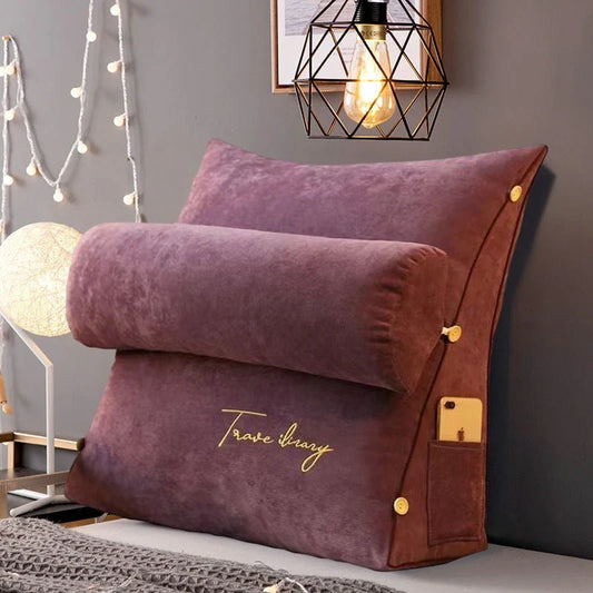Wedge-Shaped Back Support Pillow with Neck Cushion & Side Pocket