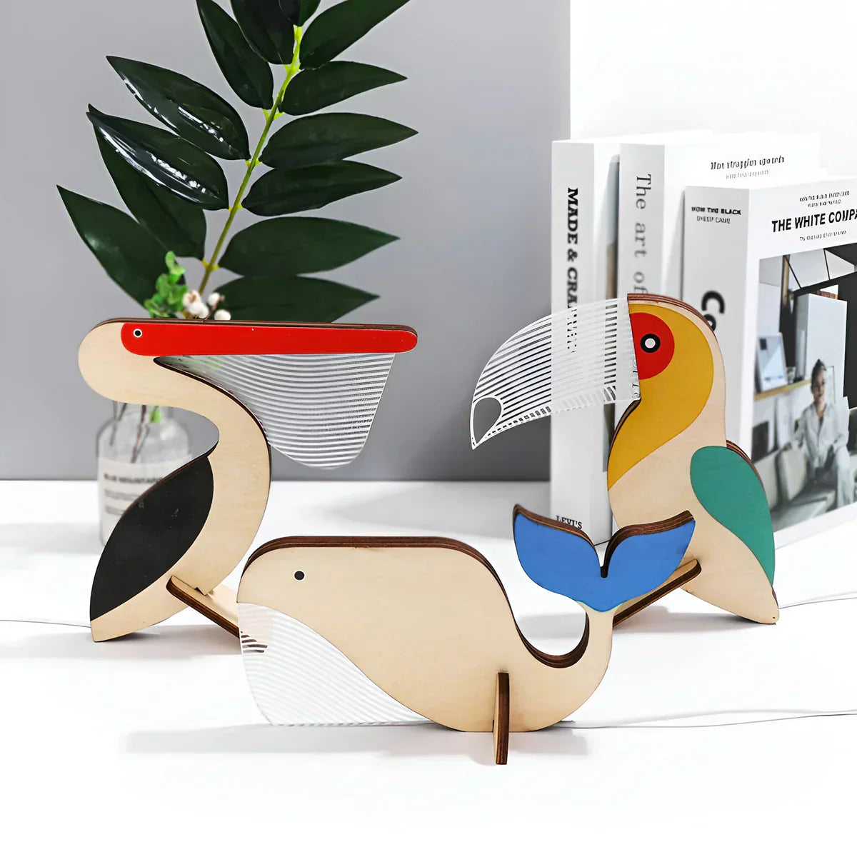 Wood Table Lamp with Animal Figurine in Modern Design