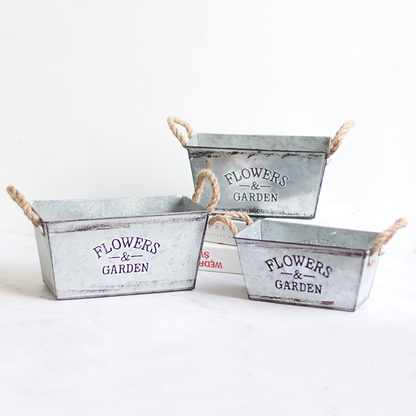 Decorative Metal Planter with Hemp Rope Handles – Durable Garden Container for Plants and Flowers