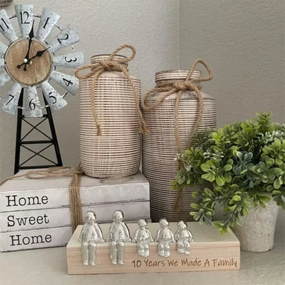 Timeless Family Sculpture Made of Wood and Metal with Personalized Engraving