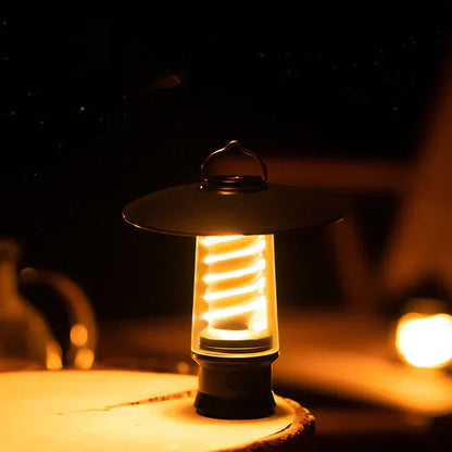 Lantern with LED Spiral and Bright Flashlight for Outdoor Use