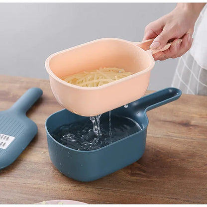 Multifunctional Vegetable Cutter with Collection Container – For Slicing, Grating, and Shredding