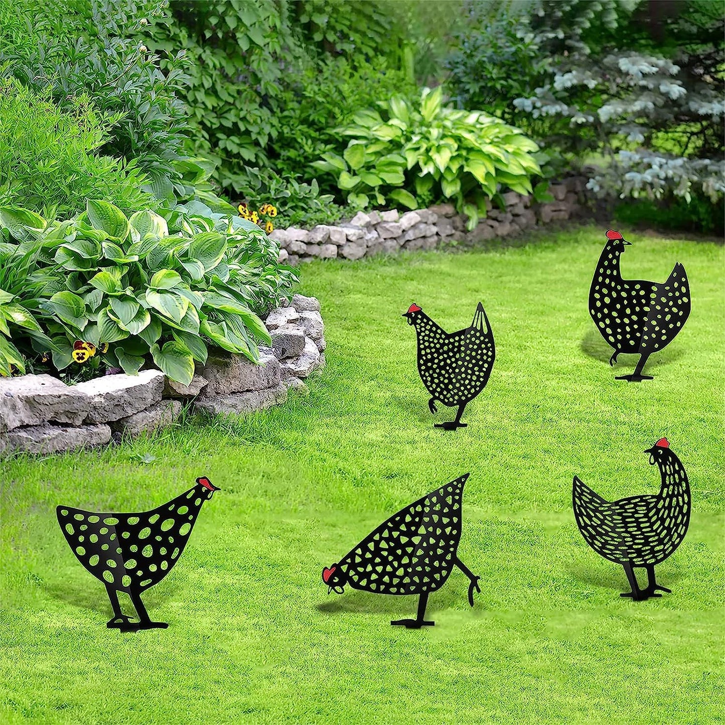 Decorative Metal Chickens – Garden Stake Set for Outdoor Use