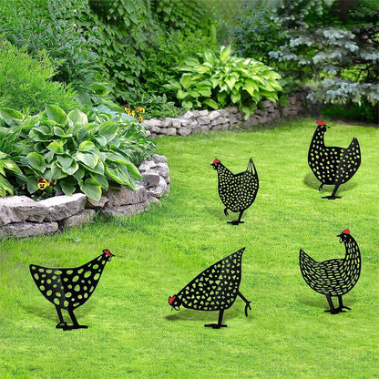 Decorative Metal Chickens – Garden Stake Set for Outdoor Use