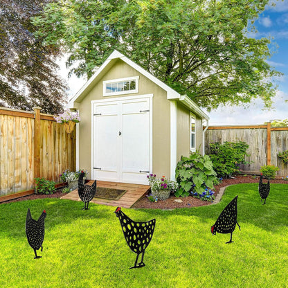 Decorative Metal Chickens – Garden Stake Set for Outdoor Use