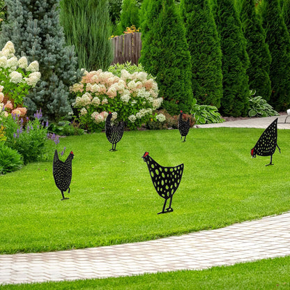 Decorative Metal Chickens – Garden Stake Set for Outdoor Use