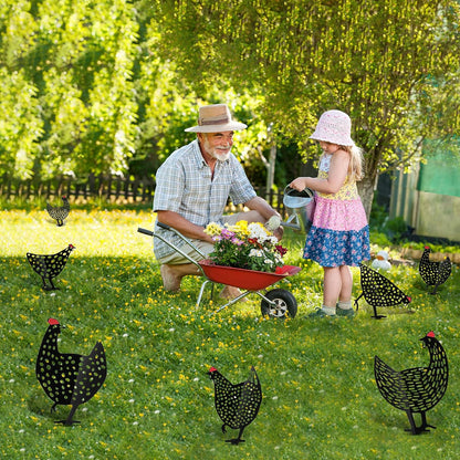 Decorative Metal Chickens – Garden Stake Set for Outdoor Use