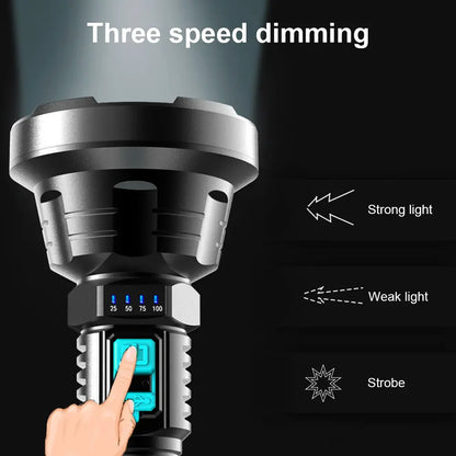 Super Bright 90,000LM LED Flashlight – Tactical Searchlight with USB Charging for Outdoor Use and Emergencies