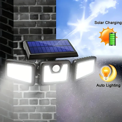 Solar LED Spotlight with Motion Sensor – Triple Outdoor Lighting for Garden, Yard, and Garage