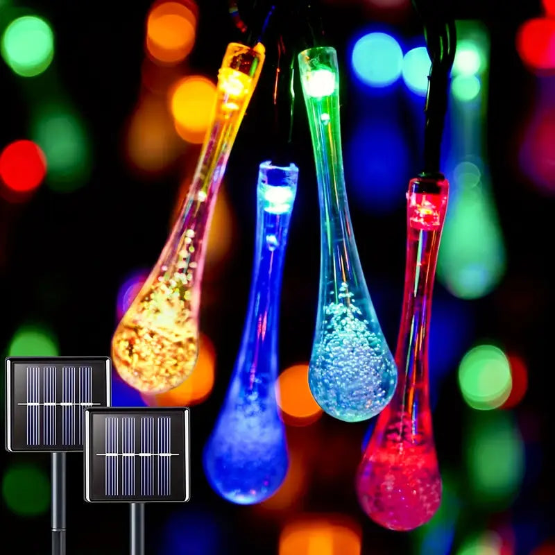 Solar-Powered LED String Lights – Colorful Raindrop Lights for Gardens and Outdoor Spaces