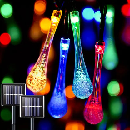 Solar-Powered LED String Lights – Colorful Raindrop Lights for Gardens and Outdoor Spaces