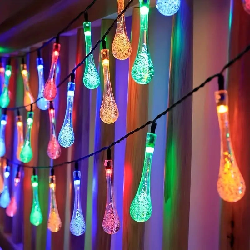 Solar-Powered LED String Lights – Colorful Raindrop Lights for Gardens and Outdoor Spaces