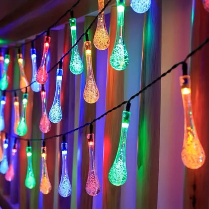 Solar-Powered LED String Lights – Colorful Raindrop Lights for Gardens and Outdoor Spaces