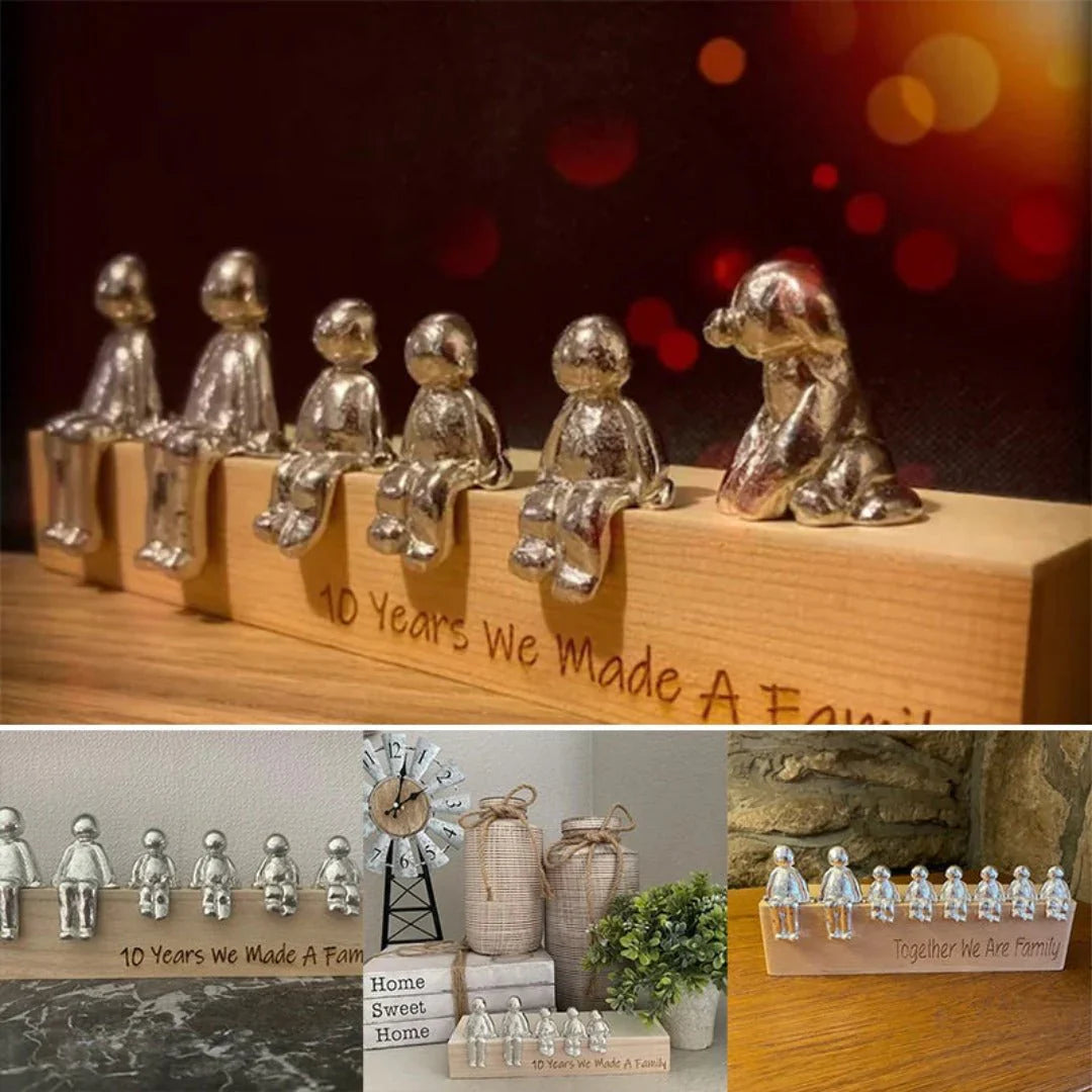 Timeless Family Sculpture Made of Wood and Metal with Personalized Engraving