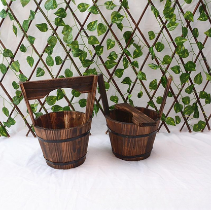 Wooden Barrel-Style Plant Bucket – Decorative Wooden Flower Pot for Garden and Patio