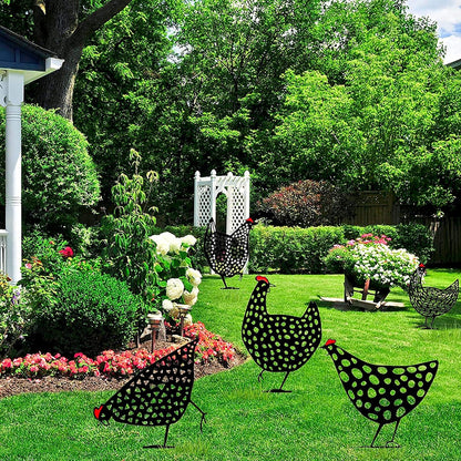 Decorative Metal Chickens – Garden Stake Set for Outdoor Use