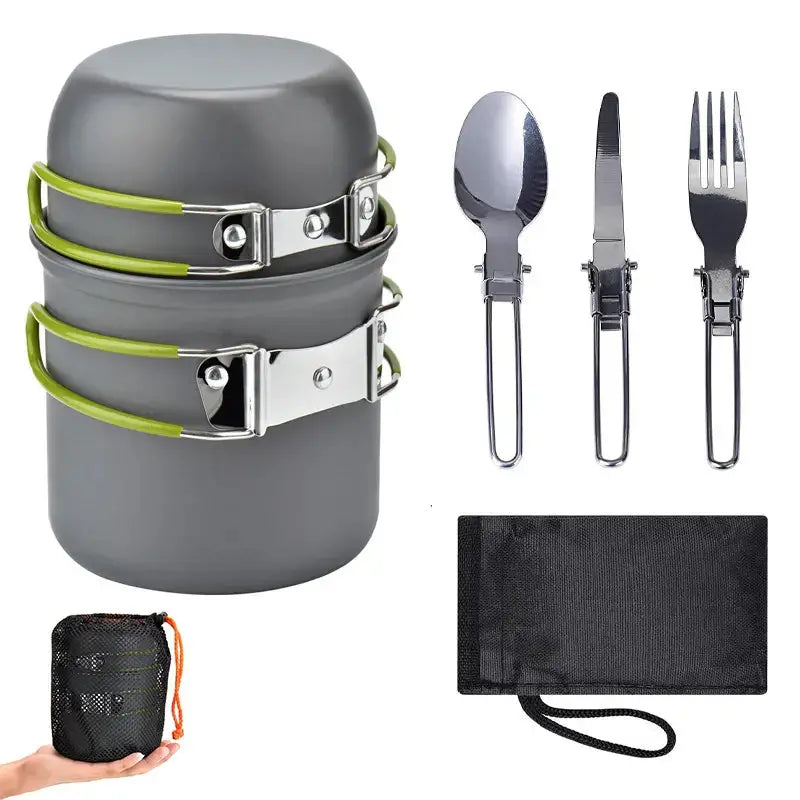 Camping Cookware Set with Pan, Pot, Cutlery, and Storage Bag