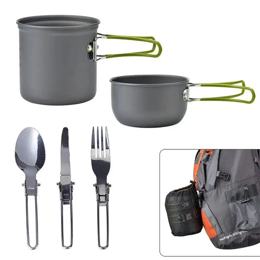 Camping Cookware Set with Pan, Pot, Cutlery, and Storage Bag