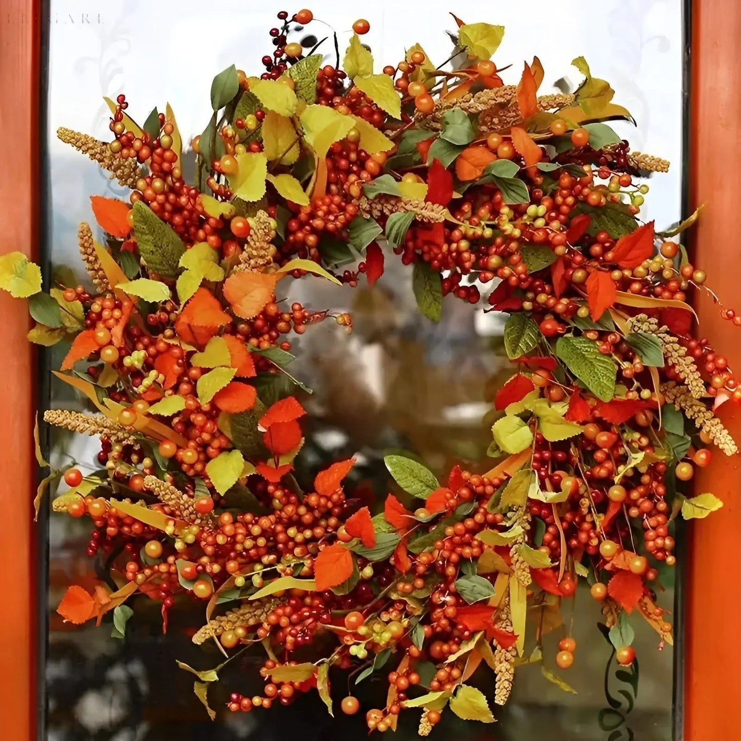 Beautiful Autumn Rattan Wreath with Berries and Leaves