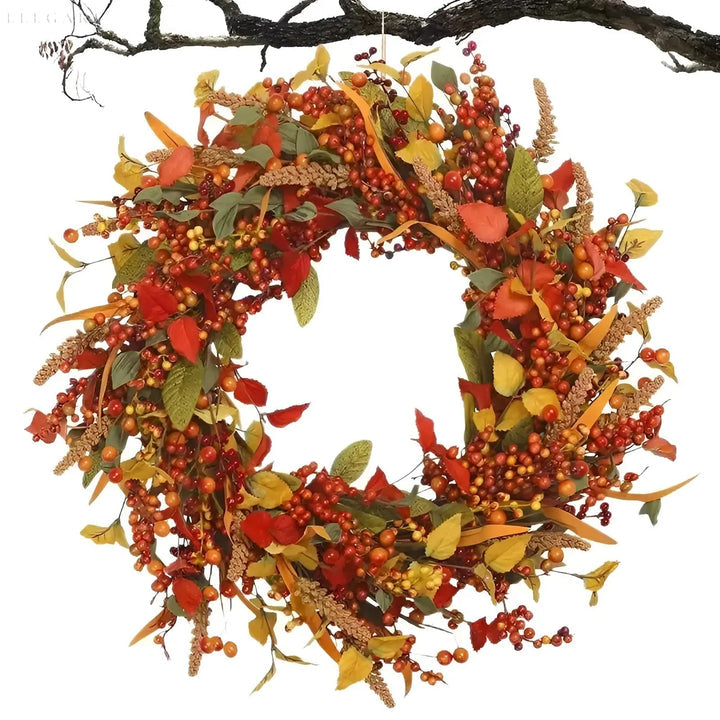 Beautiful Autumn Rattan Wreath with Berries and Leaves