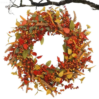 Beautiful Autumn Rattan Wreath with Berries and Leaves