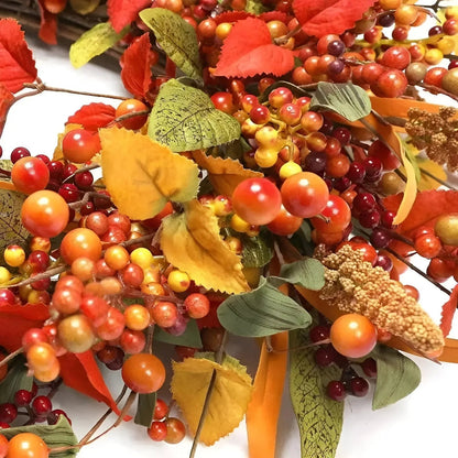 Beautiful Autumn Rattan Wreath with Berries and Leaves