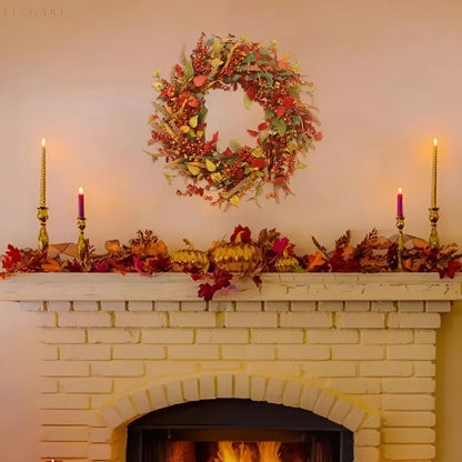 Beautiful Autumn Rattan Wreath with Berries and Leaves
