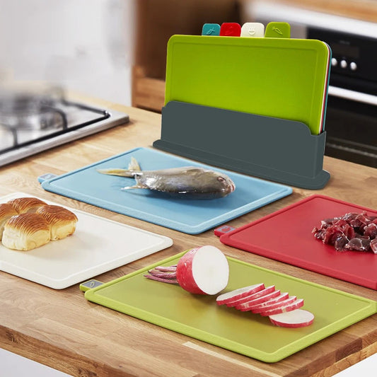 4-Piece Cutting Board Set with Holder – Kitchen Board Set for Safe Cutting and Storage