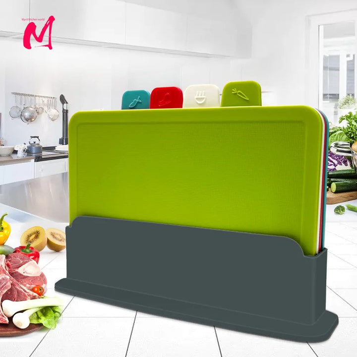 4-Piece Cutting Board Set with Holder – Kitchen Board Set for Safe Cutting and Storage