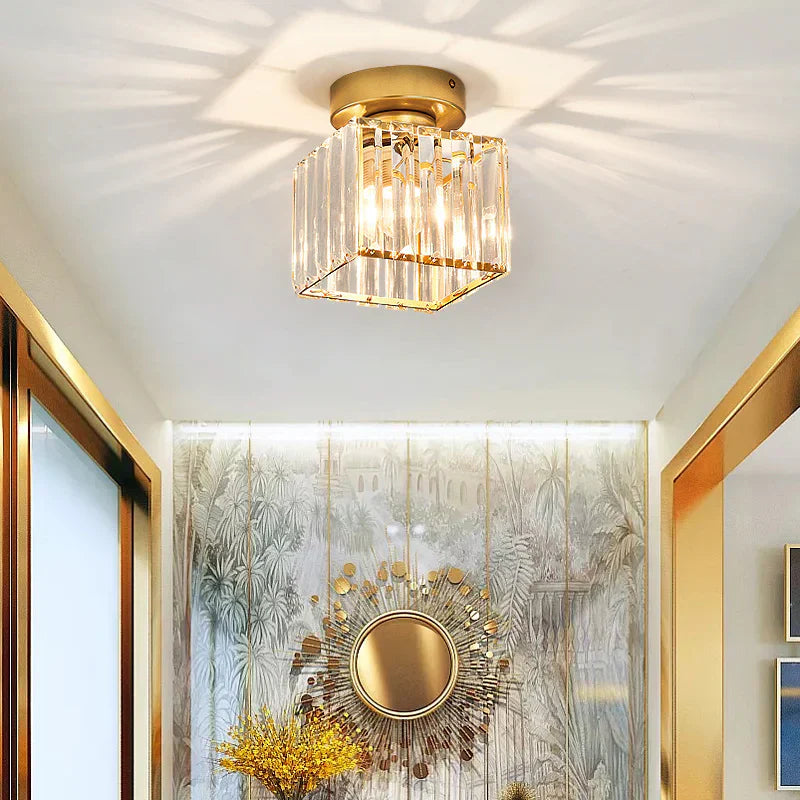 Crystal Ceiling Lamp with Gold and Black – Modern LED Ceiling Light for Living Room, Bedroom & Hallway