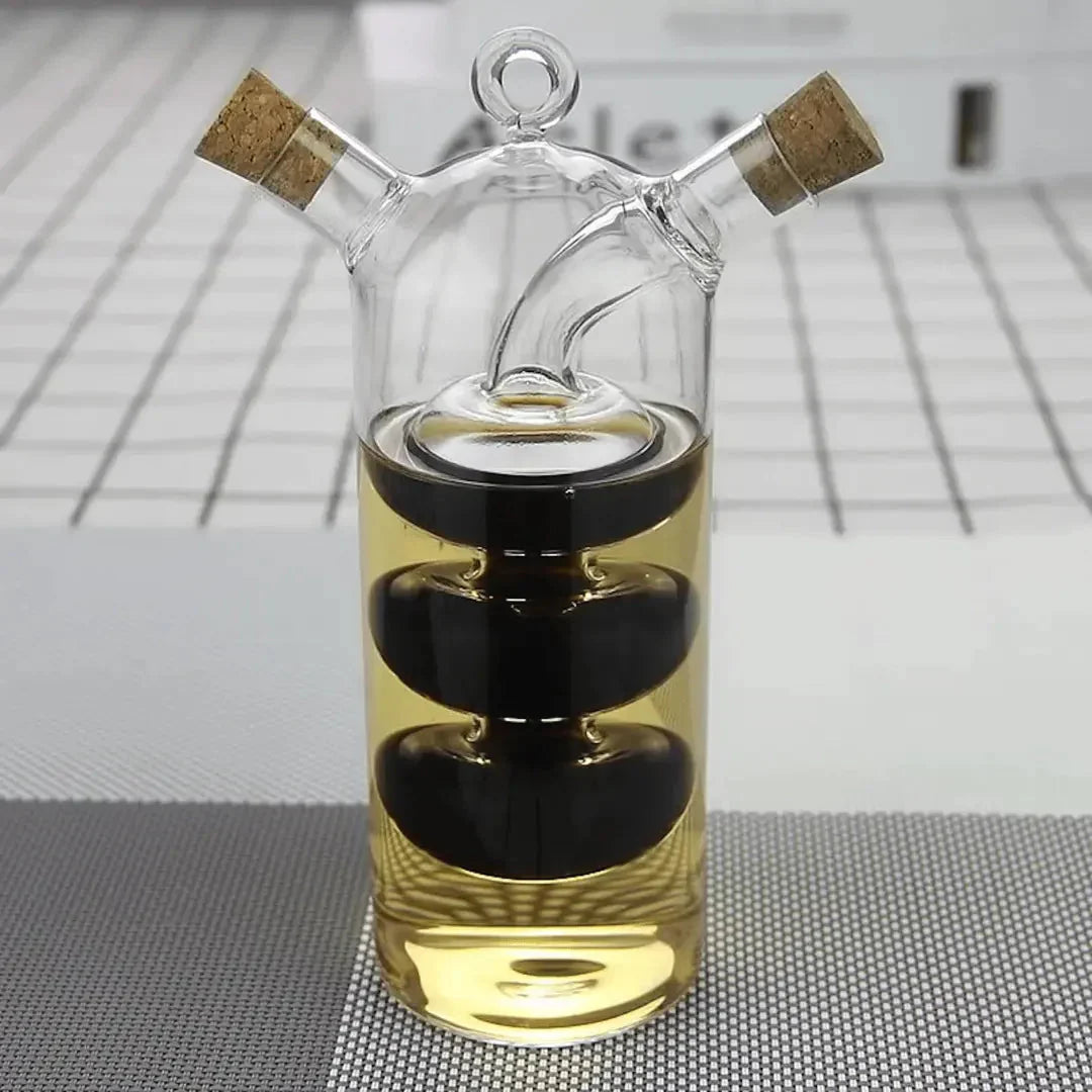 Oil & Vinegar Dispenser – Elegant Double-Chamber Glass Bottle for Stylish Serving & Storage