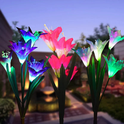 Color-Changing Solar LED Flower Lights – Lily-Shaped Garden Lights with Stake for Outdoor Use