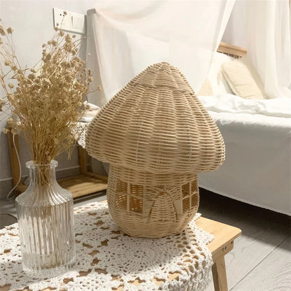 Handcrafted Rattan Mushroom House Ornament – Decorative Woven Accent for Your Home and Garden