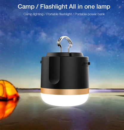 LED Camping Lamp with Power Bank – Rechargeable Outdoor-Ready Lamp