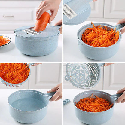 Multifunctional Vegetable Cutter with Strainer – 3-in-1 Grater with Collection Bowl