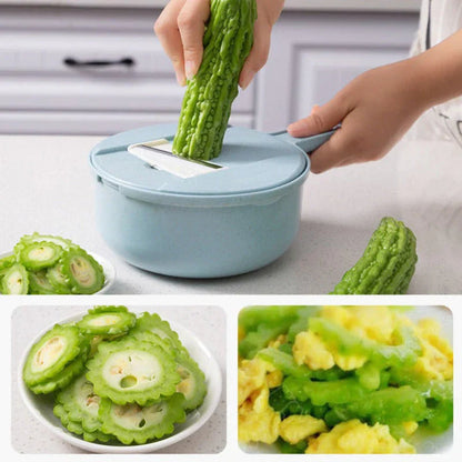 Multifunctional Vegetable Cutter with Strainer – 3-in-1 Grater with Collection Bowl