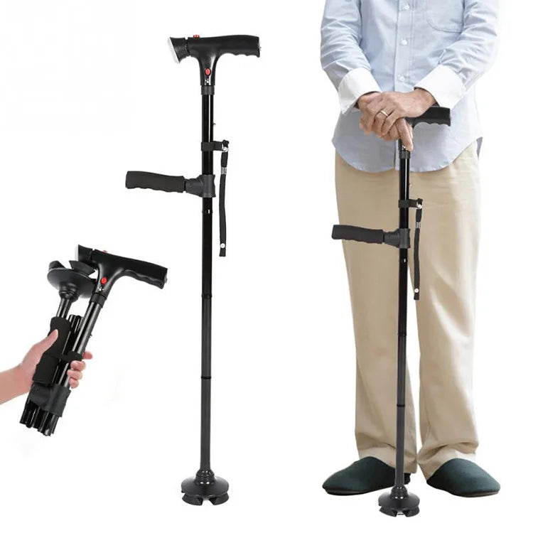 Foldable Walking Cane with LED Light – Stable Support for Independent Mobility
