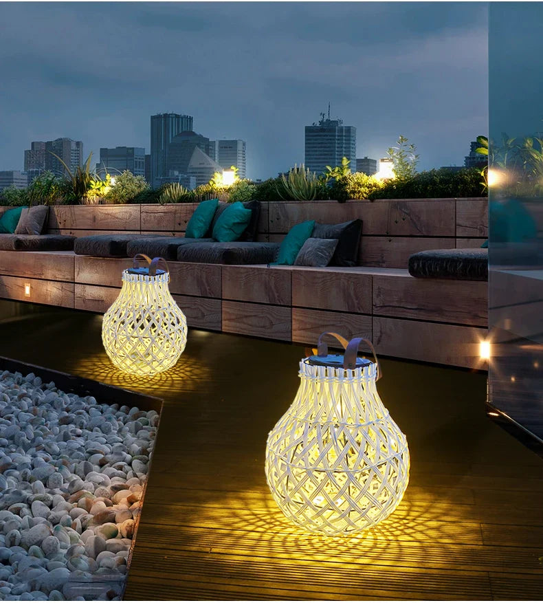 Solar LED Rattan Lamp – Stylish Outdoor Lighting in Oval Design for Garden and Terrace